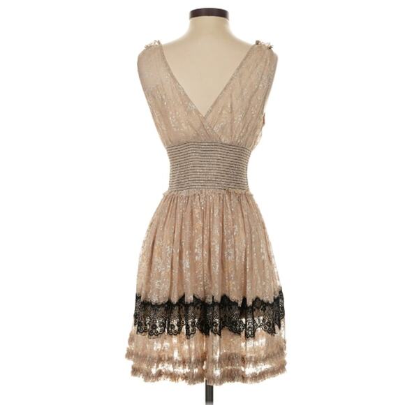Free People V-Neck Sleeveless Sheer Metallic Dress Lace Size Small Gold Fairy - Picture 2 of 11
